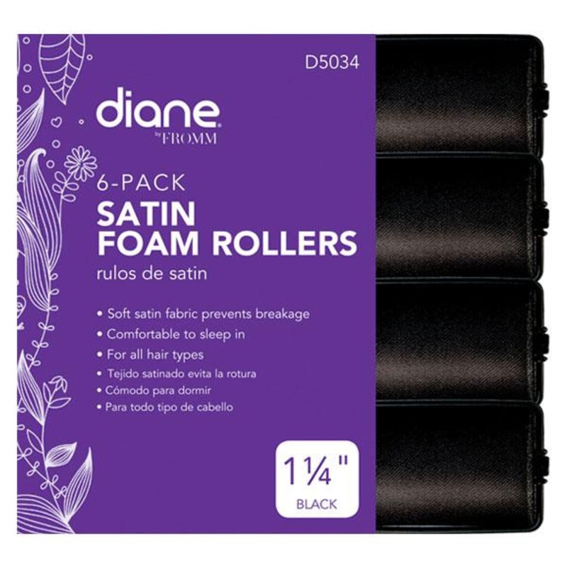 Diane — Satin foam rollers 1 1/4'' black 6/pack