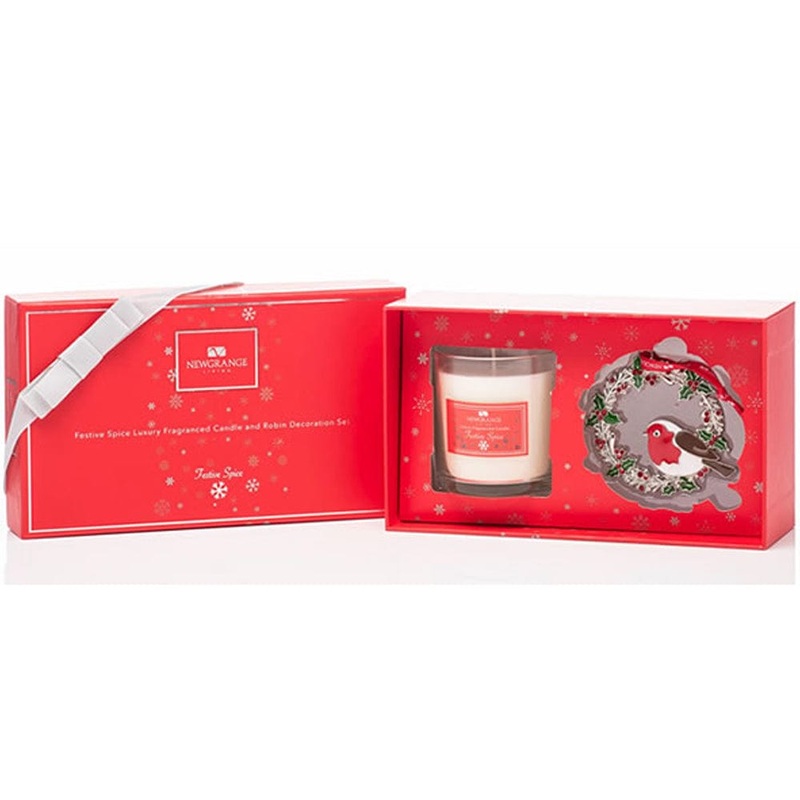 Newgrange Living Festive Spice Luxury Candle & Robin Decoration Set
