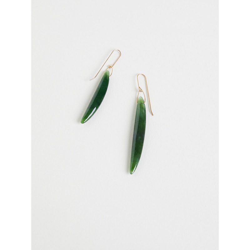 Nephrite Jade Bean Earrings on 14k Yellow Gold
