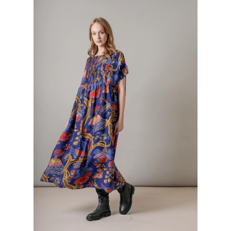 Climbing Peacock Royal Blue Pleat Dress