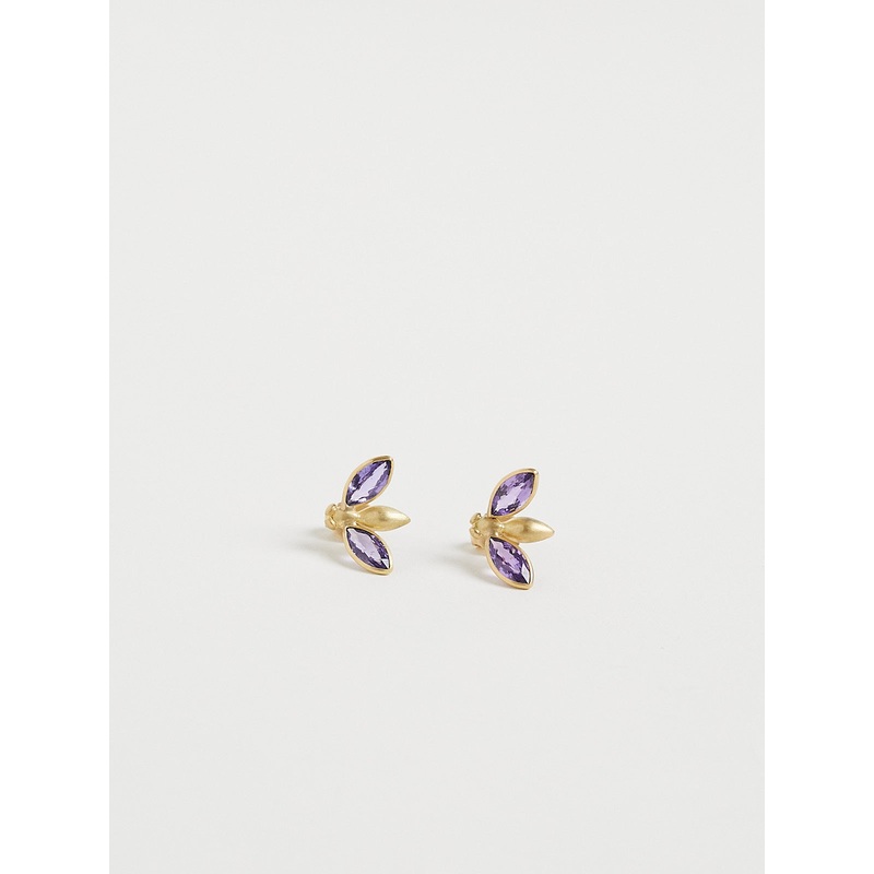 Gem Bug Studs in 18k Yellow Gold with Mauve Sapphires