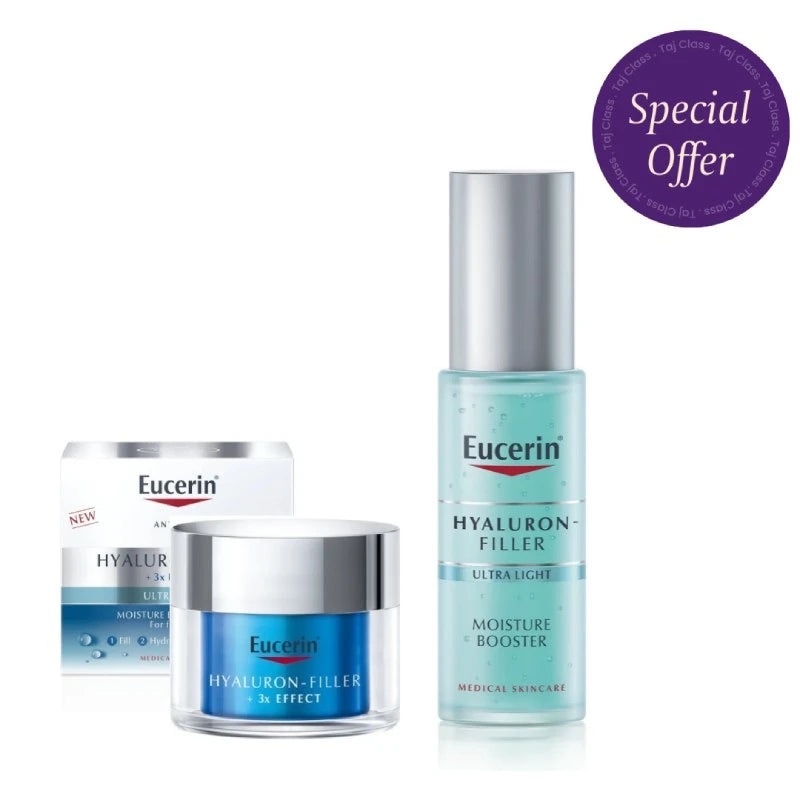 Eucerin Hyaluron Filler Moisture Booster 30ml & Hyaluron Filler Night Cream 50ml Offer + Free Pouch