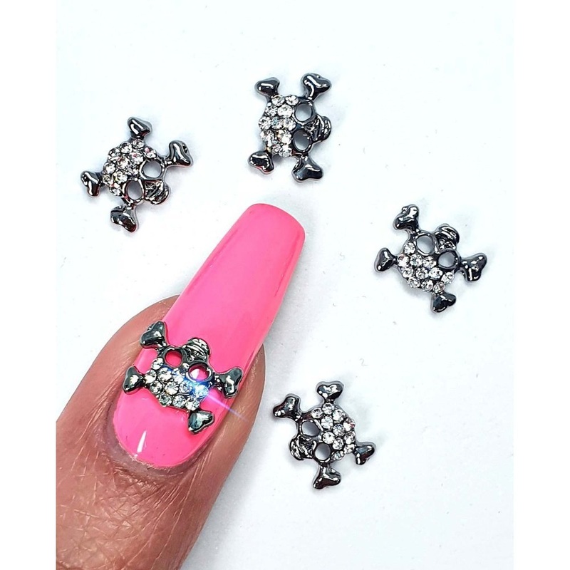 Gunmetal Skull & Crossbone Gems (5 Pcs)