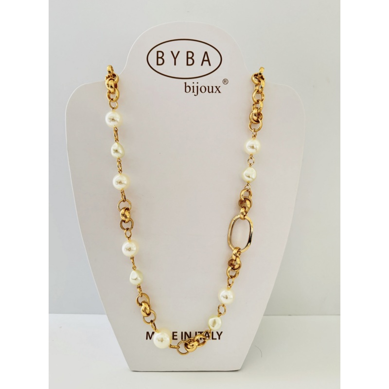 Pearl and Gold Circle Chain Necklace