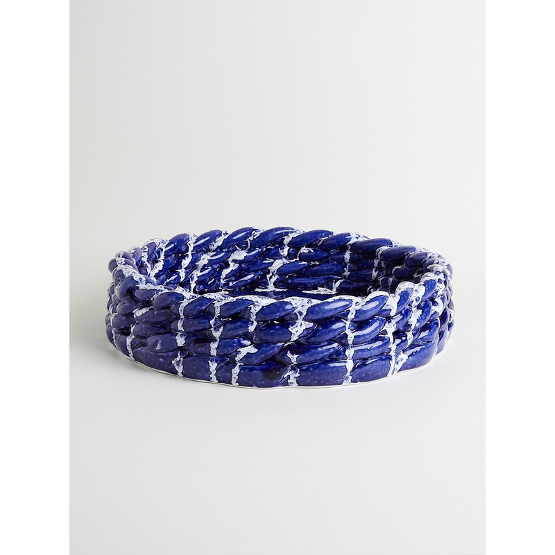 X-Large Anaphi Ceramic Indigo & White Bubble Drip Glaze