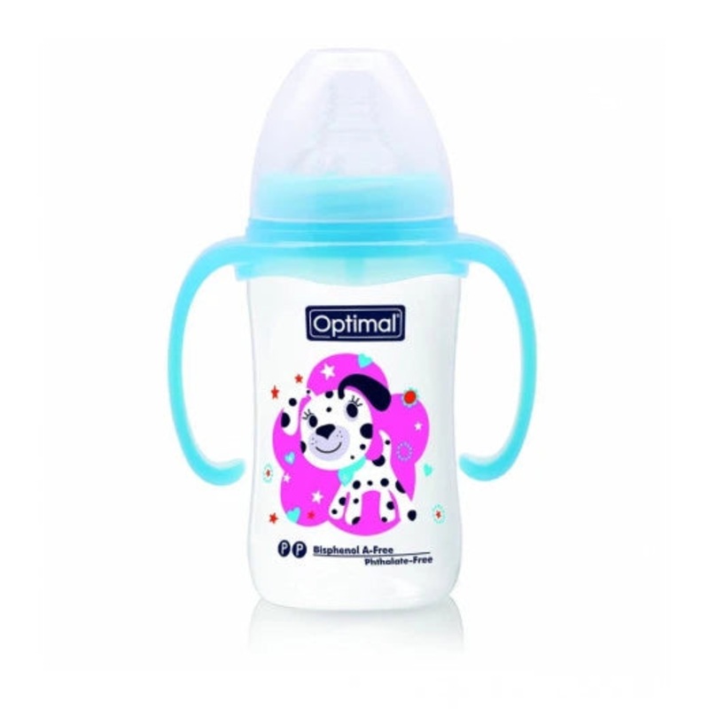 Optimal W/Neck Feeding Bottle W/Handle 240Ml Blue ‘Pink ‘White