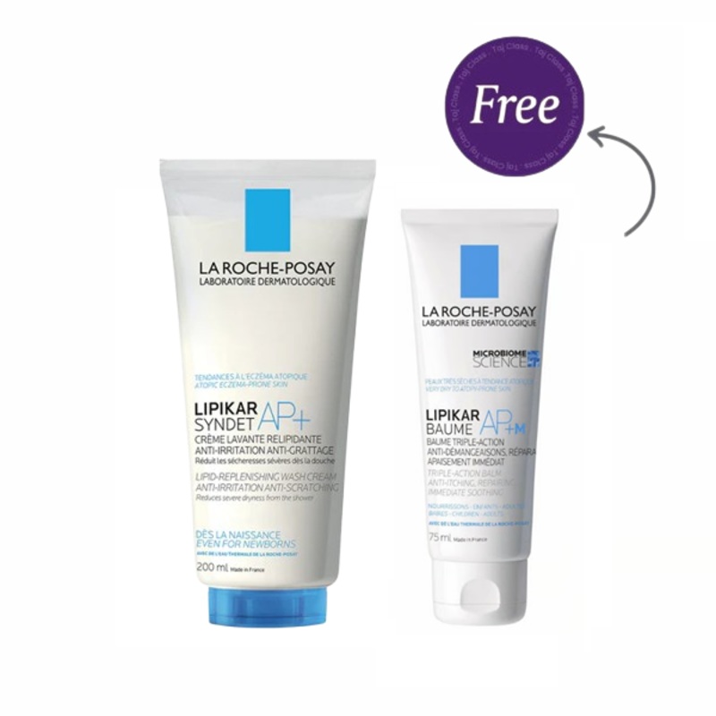 La Roche Posay Lipikar Syndet AP+ Body Wash for Eczema Prone Skin 200ml +Lipikar Baume Ap+M Moisturizing for Dry and Eczema-Prone Skin 75ml Free