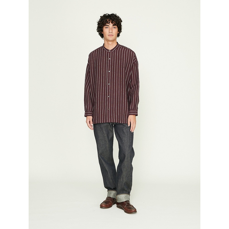 Band Collar Simple Shirt in Burgundy