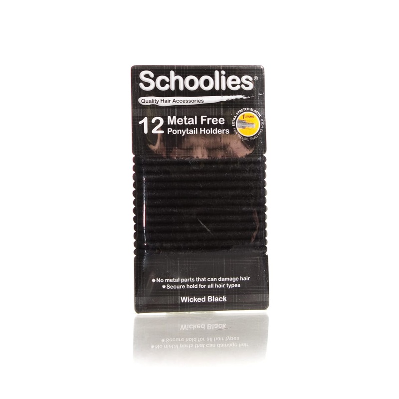 SCHOOLIES METAL FREE PONYTAIL HOLDERS 12 PIECE WICKED BLACK