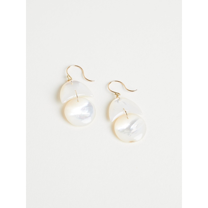 Mother of Pearl Tiny Arp Earrings on 18k Yellow Gold