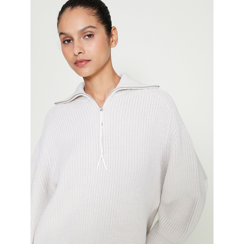 Zip Neck Jumper in Off-White