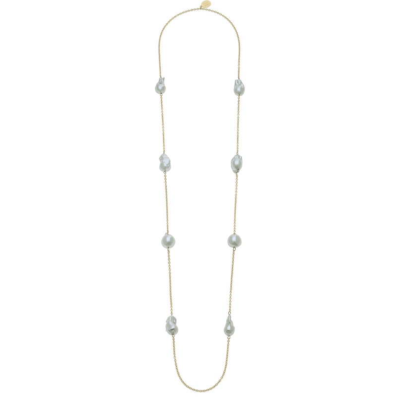 Handcast Gold Chain with Grey Genuine Freshwater Baroque Pearls