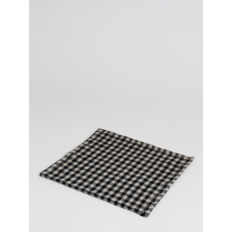 Set of 5 Linen Cocktail Napkins in Check