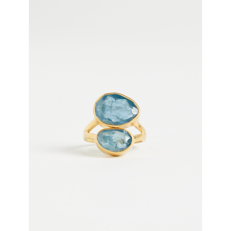 Double Greek Ring in 18k Gold with Blue Tourmaline