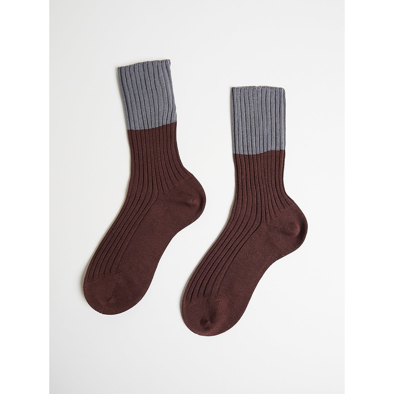 Four Bi-Coloured Ribbed Crew Socks in Combi 5