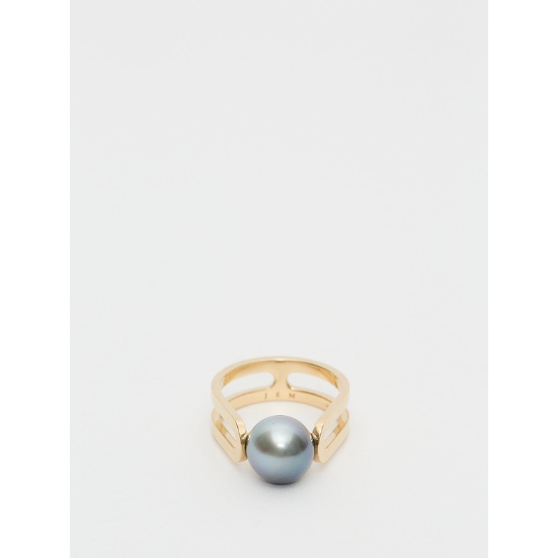 Solitaire Yellow Gold treintes Ring with Blue Pearl
