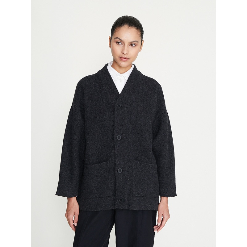 The Librarian Cardigan in Felted Lambswool Charcoal
