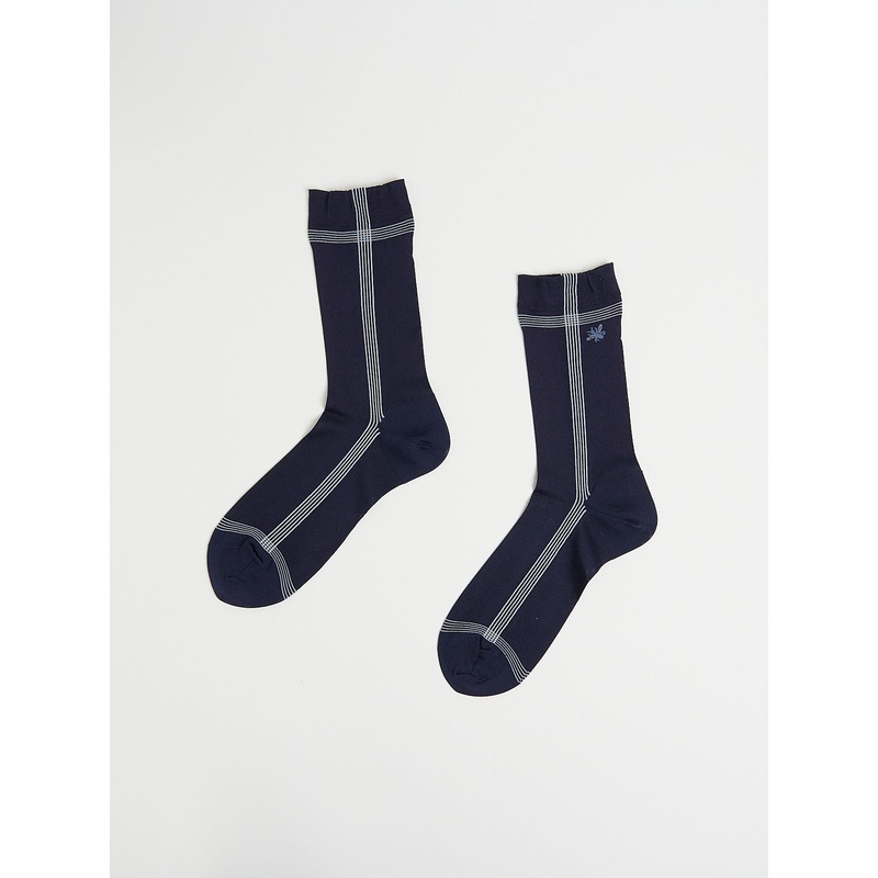 Side Line Silk Socks in Navy