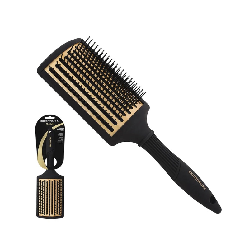 BRUSHWORX GOLD NYLON PADDLE BRUSH