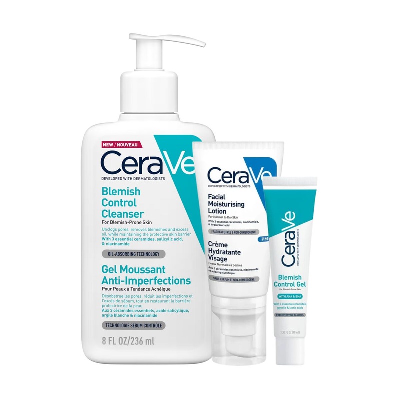 CeraVe 3-Step Blemish Control & Moisturising Evening Routine for Oily to Blemish-Prone Skin with Salicylic Acid