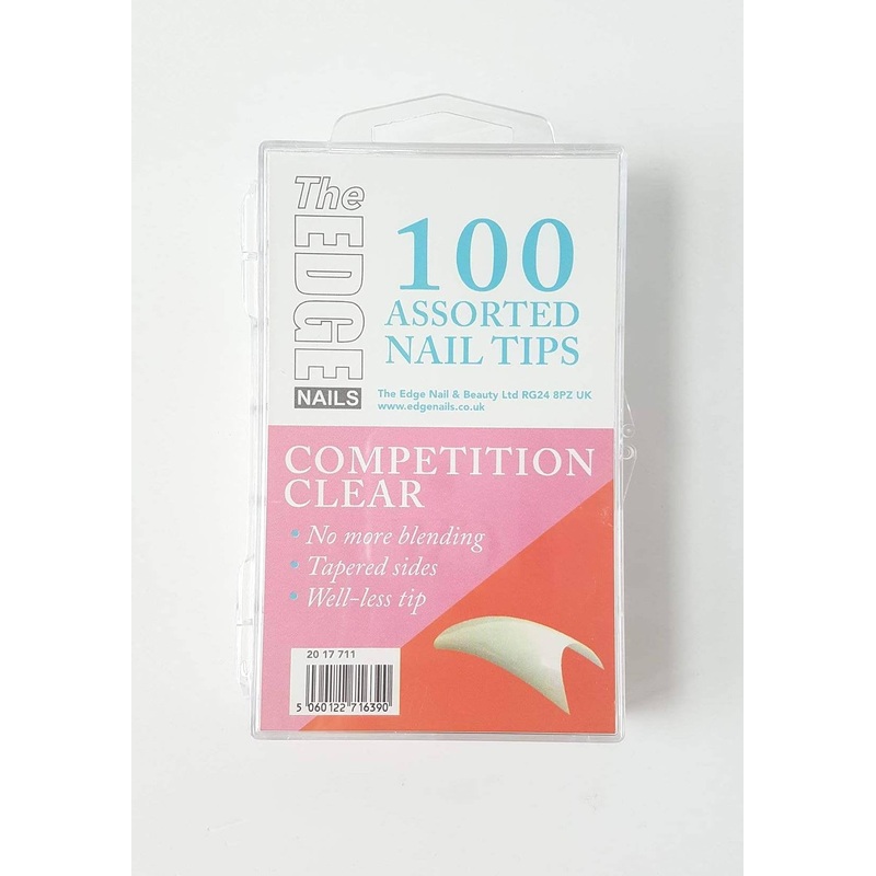 THE EDGE NATURAL CLEAR COMPETITION NAIL TIPS – BOX OF 100 ASSORTED TIPS