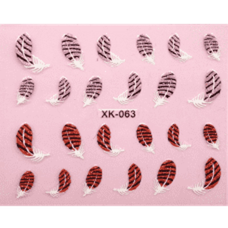 Nail Art Sticker – Pink & Red Feathers (XK063)