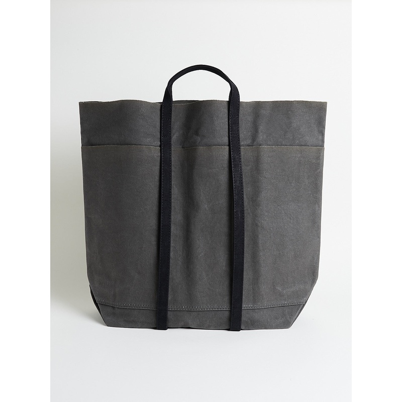 Tall Light Canvas Tote in Black/Khaki