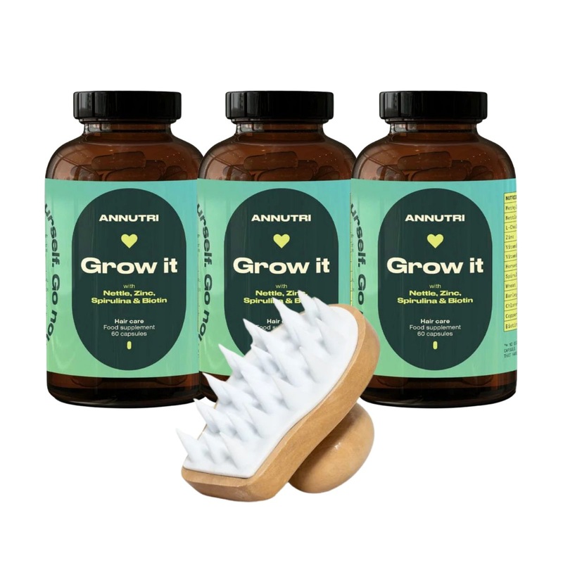 Annutri Grow It Hair Supplement 3 Month Supply with Complimentary Scalp Brush