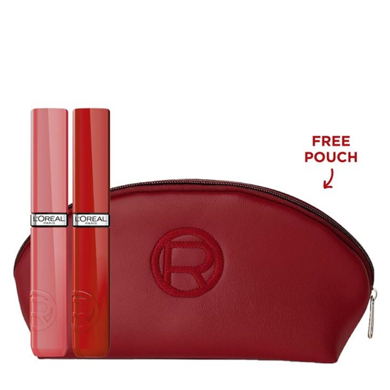 L’Oreal Paris – Infaillible Laque Resistance Lipstick Duo Pack With Red Leather Pouch Bundle