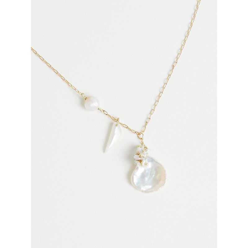 Coin Pearl Keshi Cluster, Natural Pearl, and Pearl Wing on 18k Gold