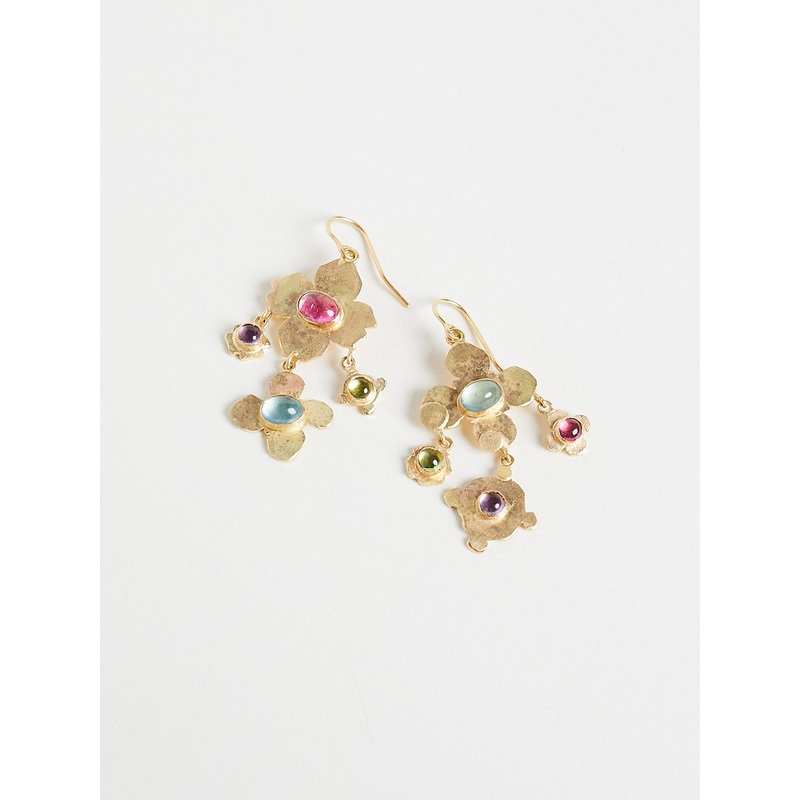 Two Tiered Medieval Folklorish Earrings with Dangling Colourful Gemstones