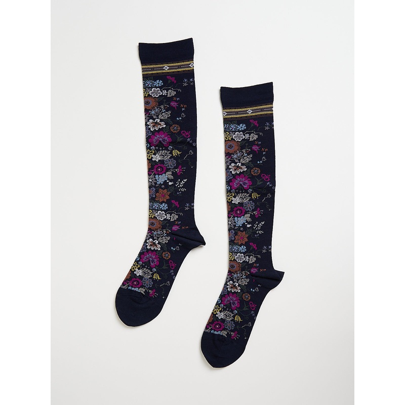 Happy Flower High Socks in Navy