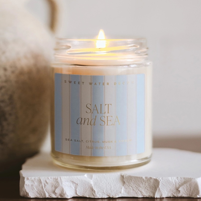 Sojawachskerze “SALT and SEA” gestreift | Duftkerze SWEET WATER DECOR