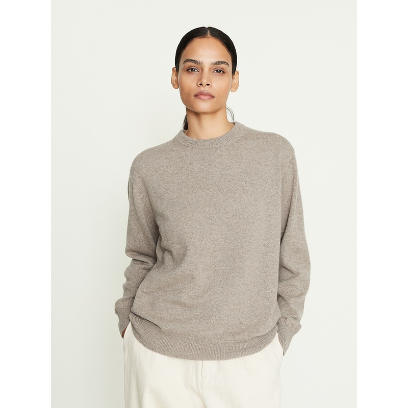 Elbow Patch Simple Sweater in Mocha Beige