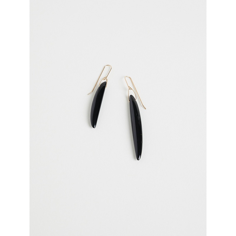 Black Jade Bean Earrings on 14k Yellow Gold