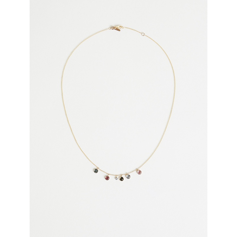 Pendant Necklace with 0.2ct White Diamond & 0.9ct Tourmalines on 14k Yellow Gold