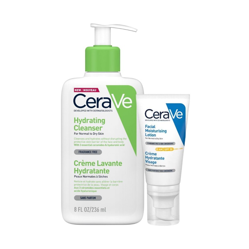 CeraVe Morning Face Routine for Dry Skin, Hydrating Cleanser & Moisturiser with SPF50