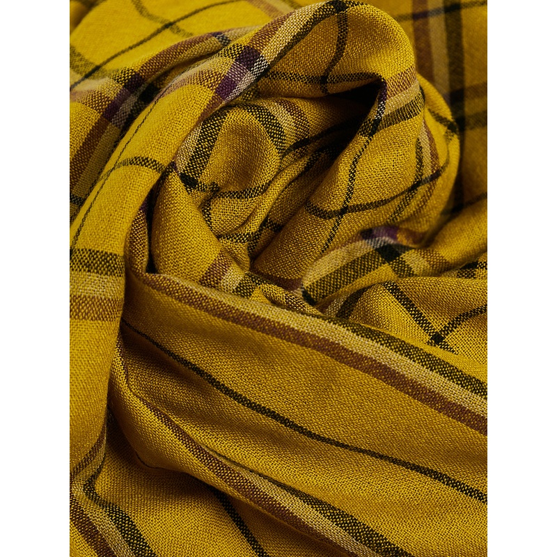 Kita Plaid Stole in Anis, Plum Purple, Dust Brown and Black