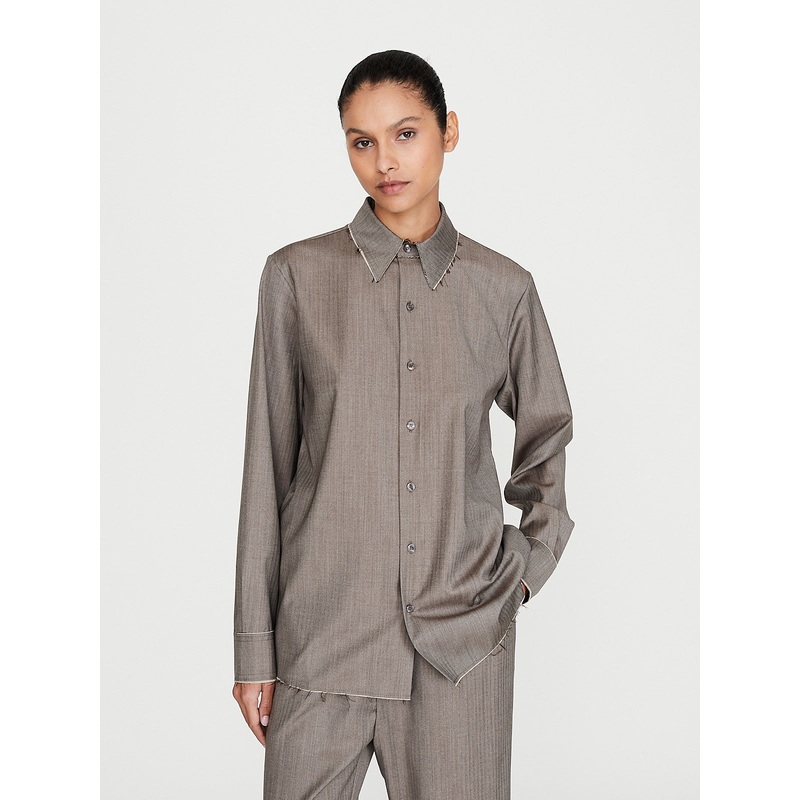 No. 197 Fine Wool Shirt in Brown Herringbone