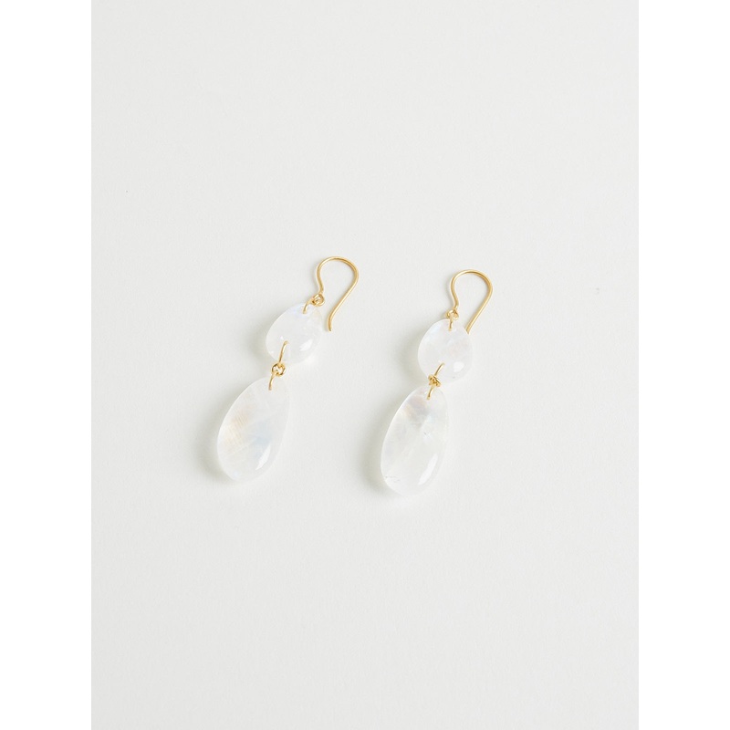 Koh-I-Noor Tumbled Double Drop Earrings with Rainbow Moonstone in 18k Yellow Gold