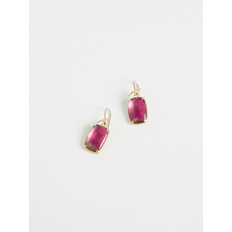 Cushion Watermelon Tourmaline Earrings on 18k Yellow Gold