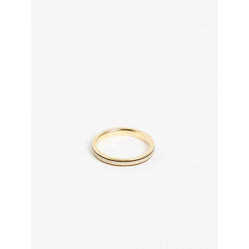 Enamel Thread Band In 18k Yellow Gold With White Diamonds & Black Enamel