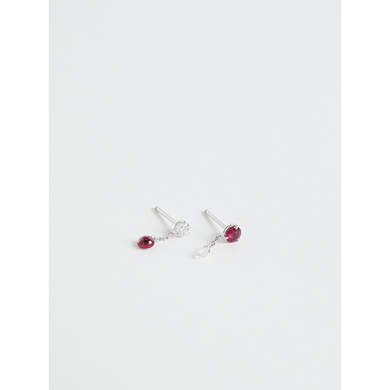 Set Free Mismatch Earrings with Rubies and Diamonds on 18k White Gold