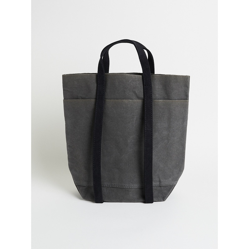Tall Small Light Canvas Tote in Black/Khaki