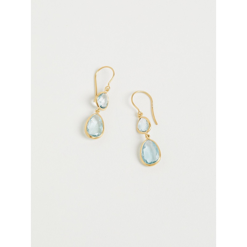 Double Drop Earring in 18k Gold with Aquamarine