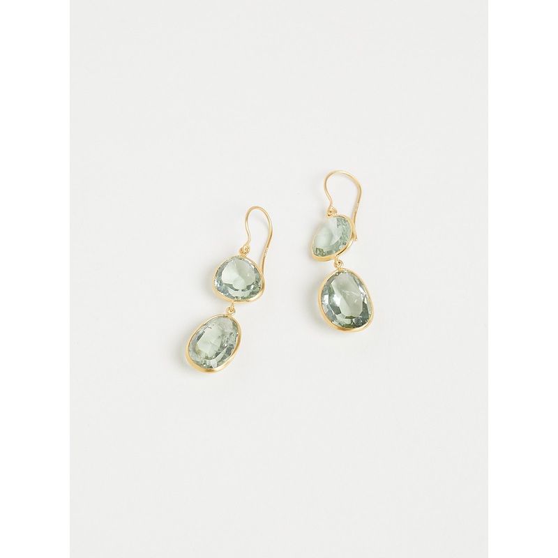Double Drop Earring in 18k Gold with 26.3ct Green Amethyst