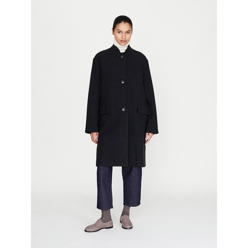 Mandarin Collar Car Coat in Herringbone