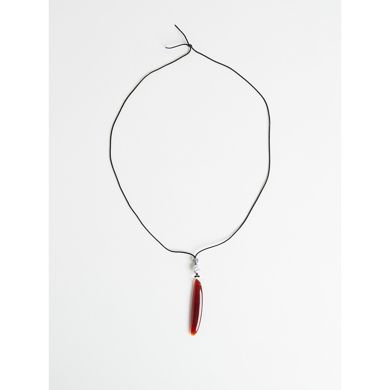 Carnelian Bean Necklace with Keshi Pearl & Labradorite on Silk Cord