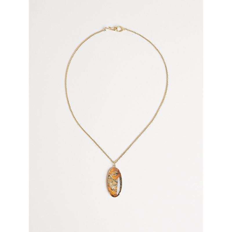 Moss Agate/Crystal Necklace in 18k Yellow Gold