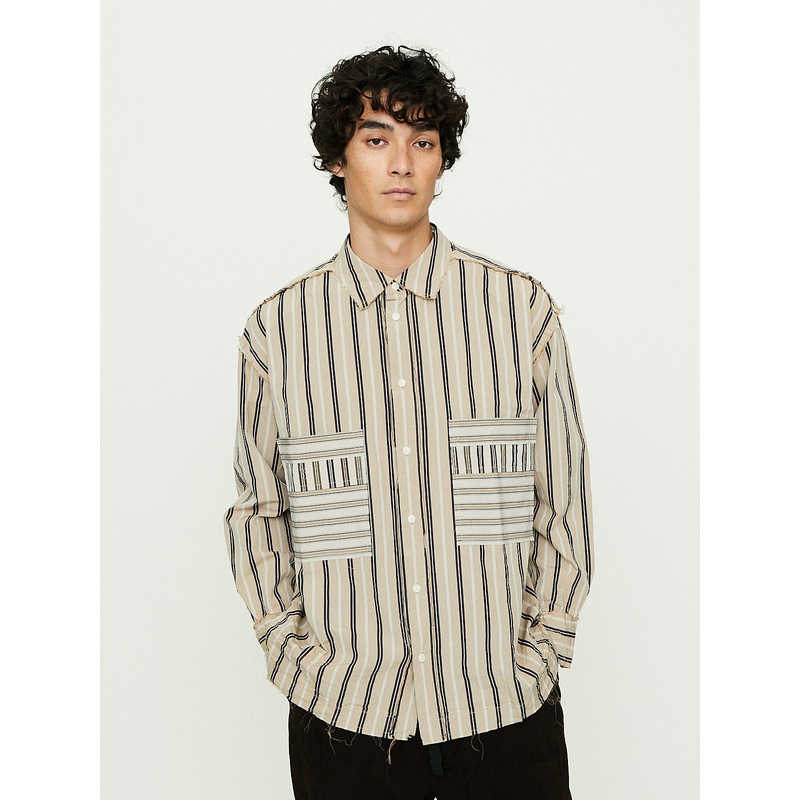 Hamnet Raw Edge Shirt Paper Cot Stripe in As Is No.2